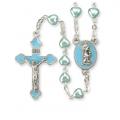  BLUE HEART SHAPED ROSARY WITH ENAMELED BLUE BOY CENTER 